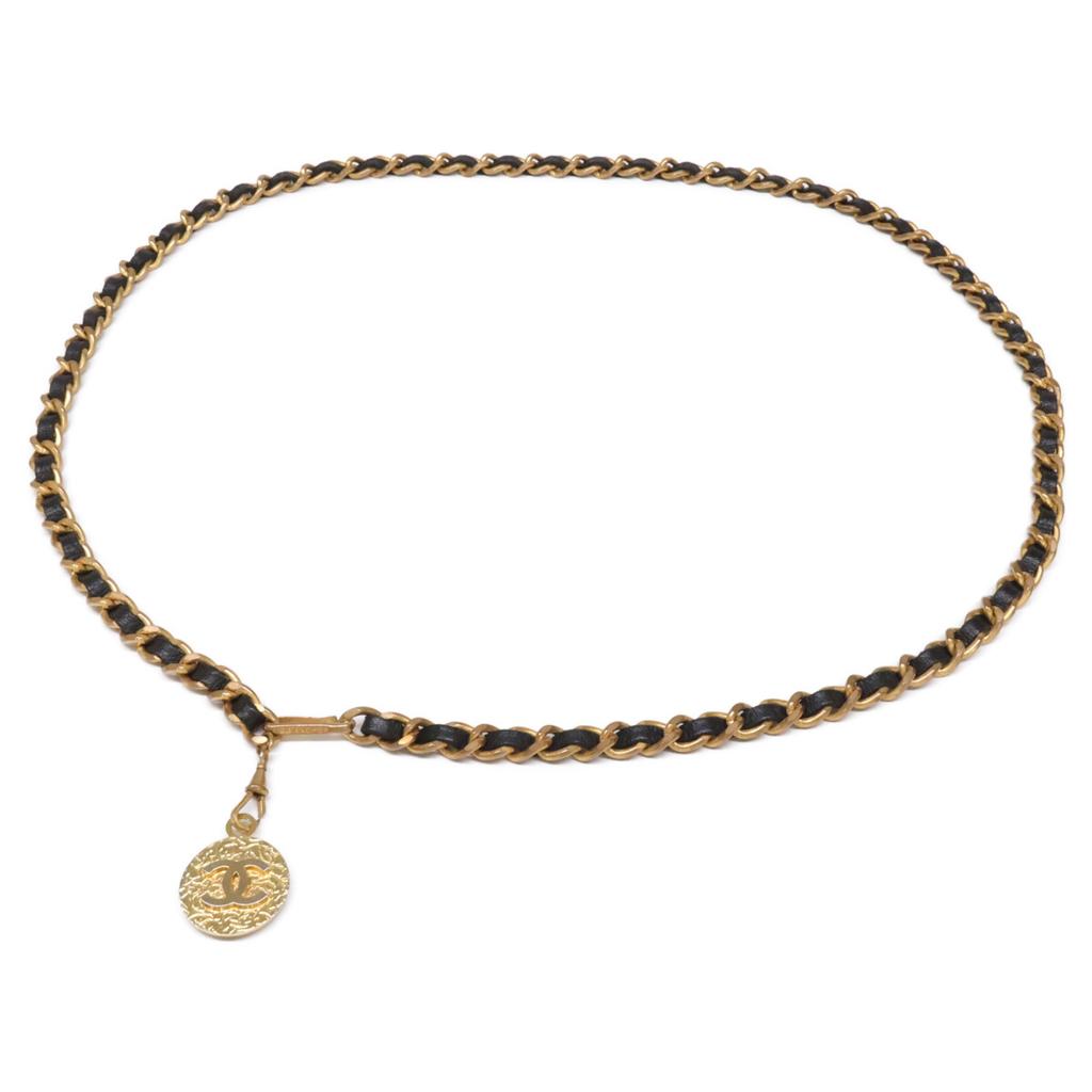 CHANEL Coco Medal Matelassé Chain belt Black x GoldUsed