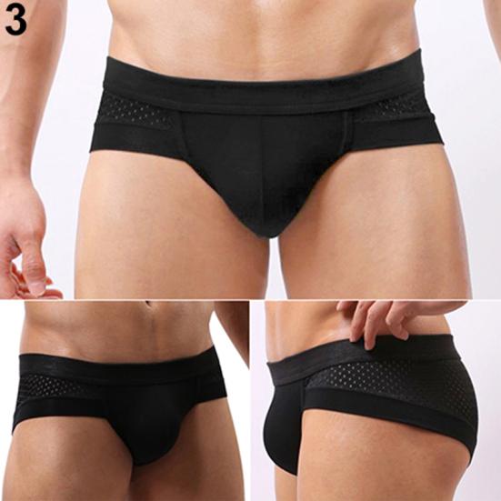 Men's Sexy Mesh Modal Triangle Underwear Breathable Solid Briefs Underpants
