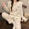 Sweet Cherry Princess Wind Doll Collar Lace Double Pocket Cloud Cotton Long Sleeve Pajamas Women's Loungewear