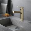 Brushed Gold Pull-out Bathroom Sink Faucet Brass Deck Installation Hot And Cold Mixed Water Basin Faucet 360 Degree Rotating