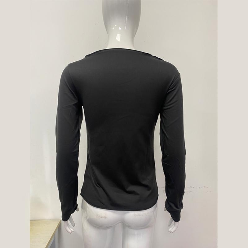 Европейская и американская весенне-осенняя мода, сексуальный базовый топ однотонной расцветки