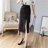 Летняя модная бандажная офисная юбка средней длины, тонкая сексуальная рабочая одежда с разрезом на один шаг, юбки
