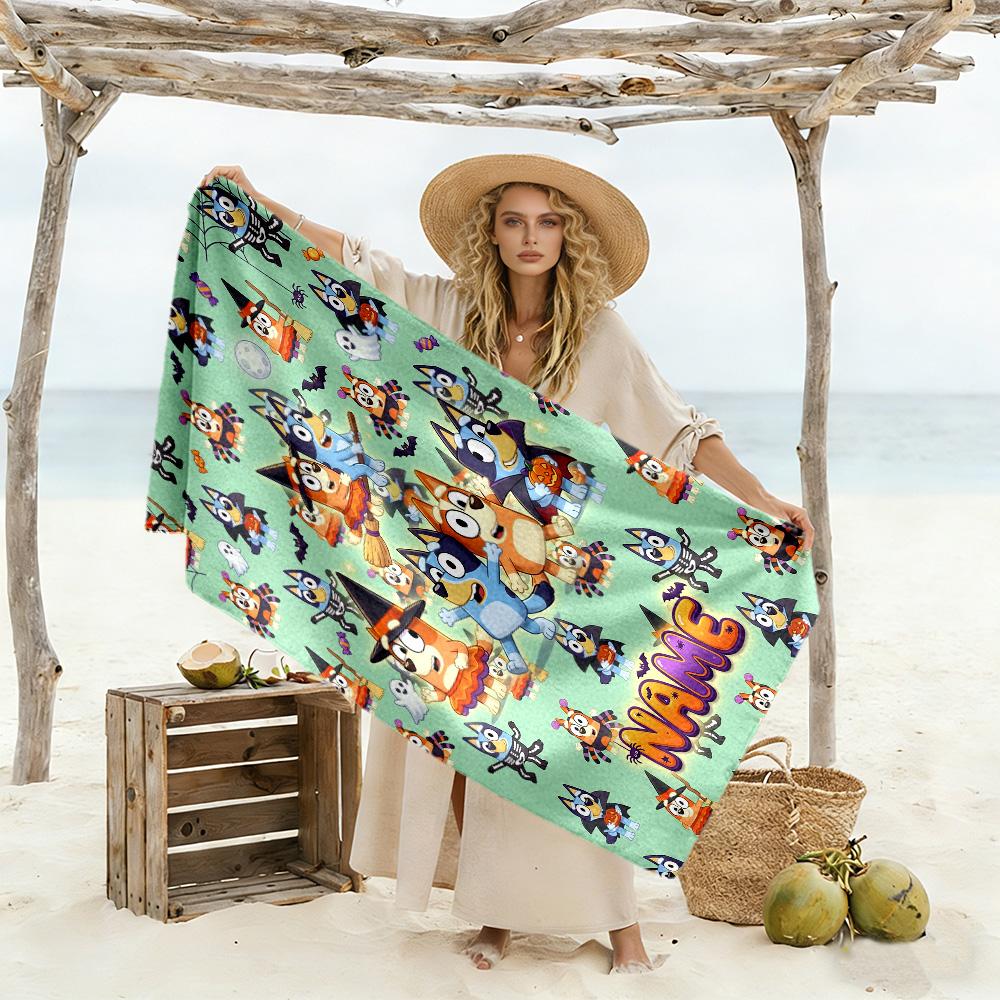 Bluey Friends Adventure Personalized Name Beach Towel Super Soft Microfiber Quickdry Fabric