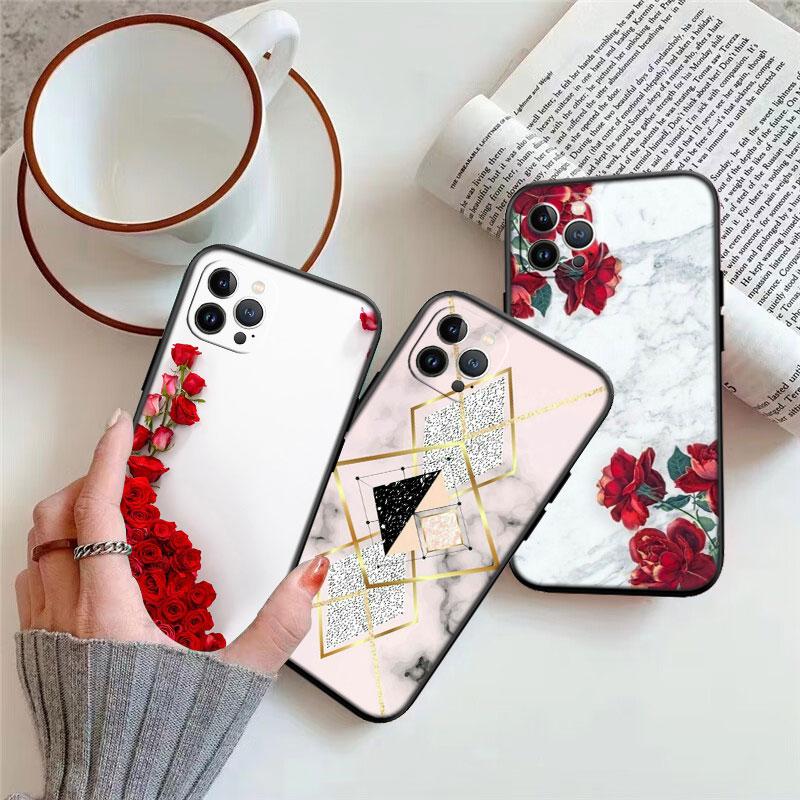 Red Rose Marble New High-End Shell Phone Case for Redmi Note 10 11 12 Pro Max 10S 10C 10T 11A 11S 12S 12C