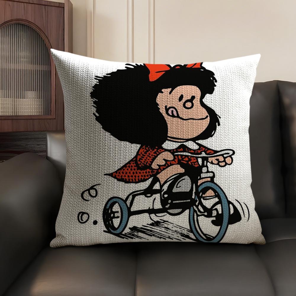 Cute MMafaldas Cushion Cover Natural Linen Organic Fabric DoubleSided Printing Home Decor Breathable Environmentally Friendly