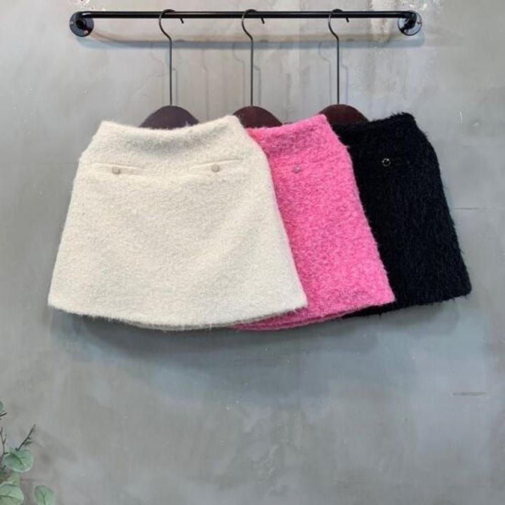 C S In The Room bruSh bouCle Button poInt bACk bAndIng A lIne mIni Skirt 3Color