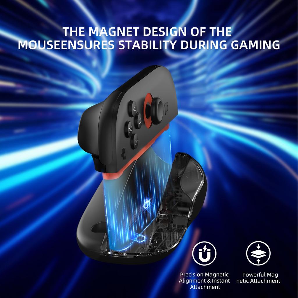 EJGAME Switch 2 Mouse Compatible with Metroid Prime Ergonomic Design for Long Set of 2 Joy-Con Adapter, 4, Plug-and-Play, Playtime, (Black)