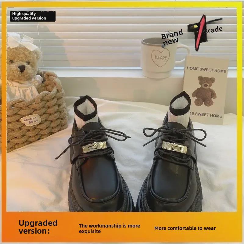 Женские кожаные мокасины в британском стиле 2024 года — толстая подошва, новая мода на весну/осень