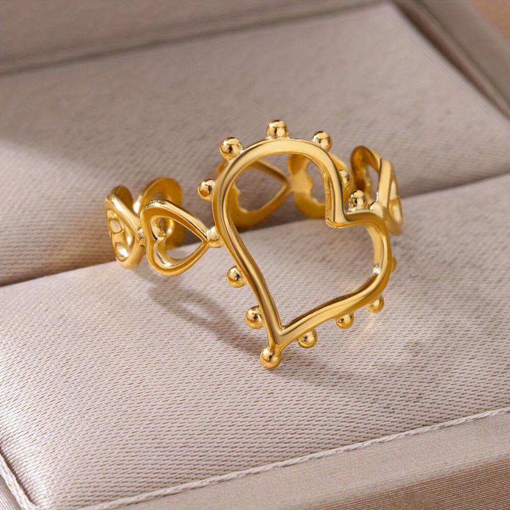 Heart Shaped Ring for Ladies, Open Gold Ring for Couples' Wedding Jewelry.