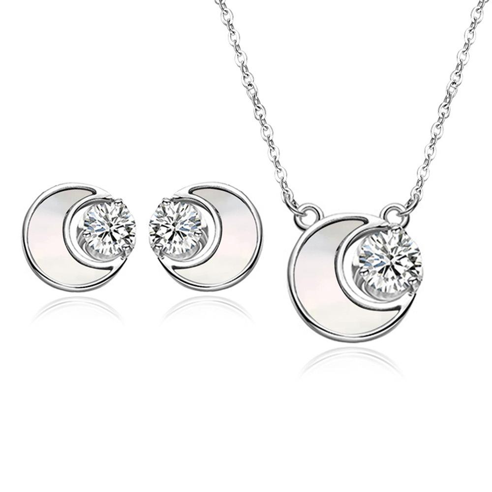 Set Heart Moon Pendant Necklace, Female Star Moon Light Luxury Niche Premium Earrings Earrings