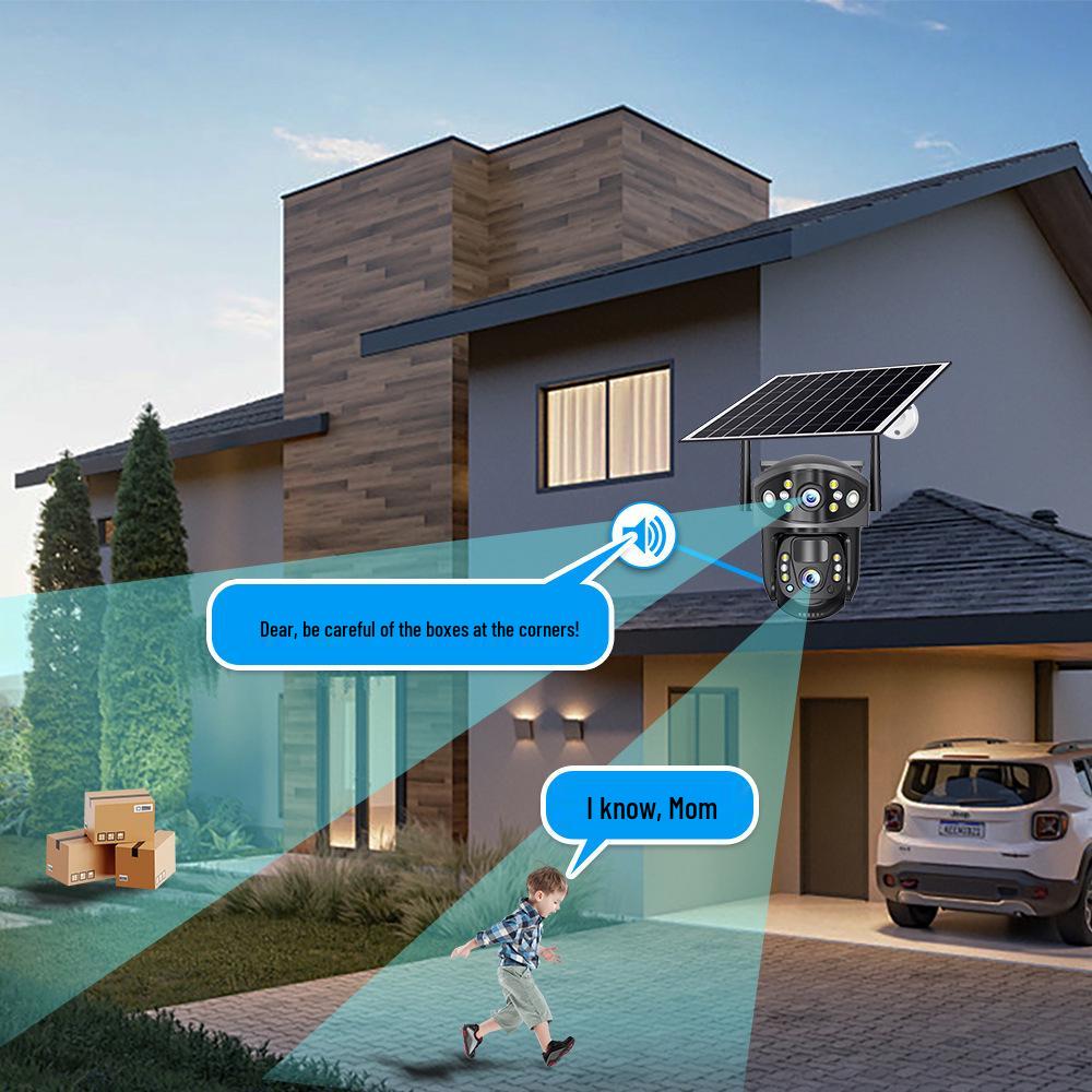 V380 Solar Outdoor HD Night Vision Waterproof Smart Security Camera with 360° View and Two-Way Audio.