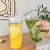 600 мл Полосатые стаканы Прозрачные стаканы с крышкой Кружка Стеклянная соломинка Кружка для кофе со льдом Чайная чашка Стакан для сока Стакан для молока и воды Посуда для напитков