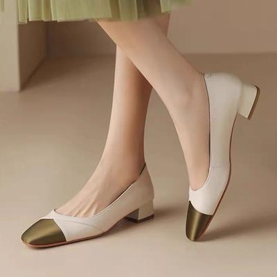 Туфли Женские Новые Слипоны Женские Балетки Весна Осень Квадратный Носок Смешанные Цвета Уличные Повседневные На Низком Каблуке Мелкие Туфли