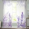 Акварельные фиолетовые домашние тюлевые шторы с растениями для спальни, гостиной, прозрачные шторы с принтом для балкона, летний домашний декор