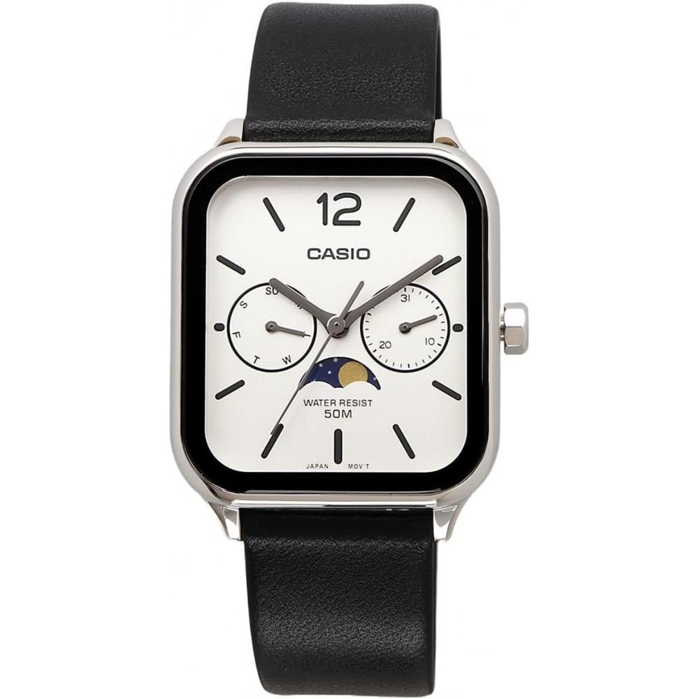 Casio Мужские Аналоговые Часы с Фазами Луны Черный Кожаный Ремешок Mtp M305l 7av