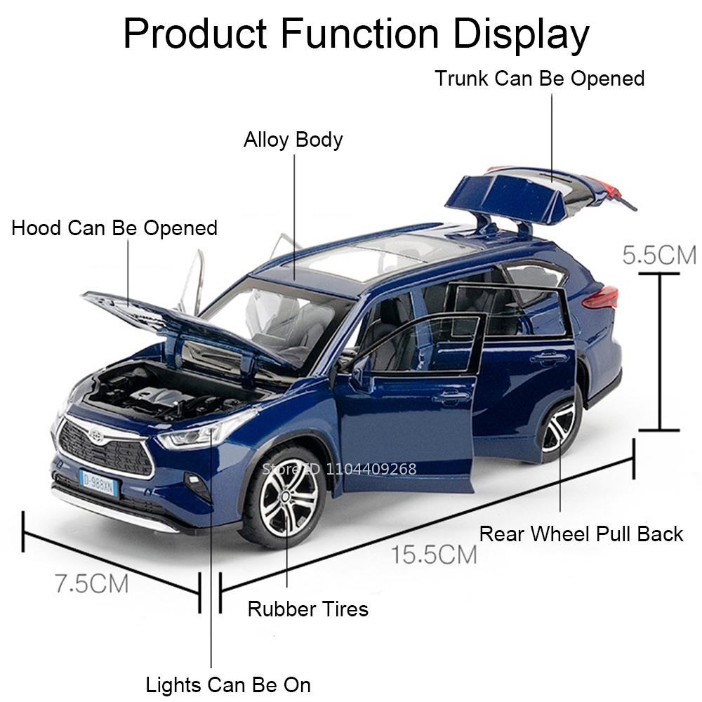 1:32 Scale Highlander GR86 Sports Car Model Toy Metal Diecast Pull Back Miniature Vehicle Sound Light Models Collection Gift Boy
