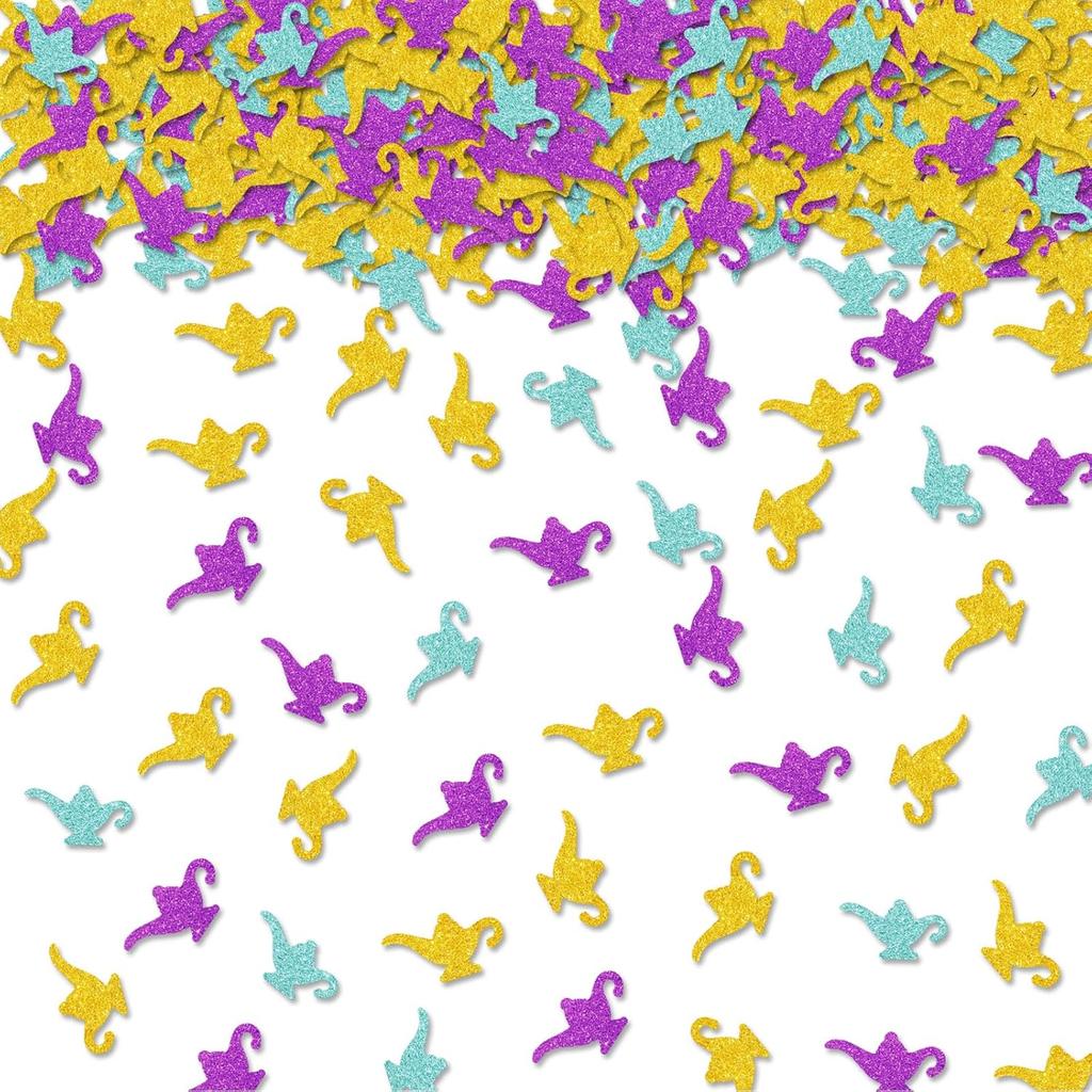 100pcs Genie Lamp Confetti, Gold Genie Lamp Table Confetti for Magical Birthday Party, Teapot Paper Scatters, Baby Shower/Magical World Themed Party