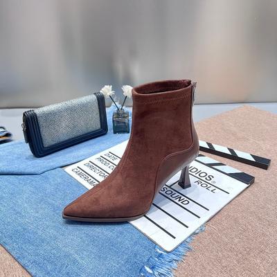 Женские ботильоны на высоком каблуке с острым носком, модные элегантные туфли для танцев, осенне-зимние женские эластичные облегающие короткие ботильоны