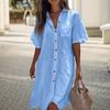 Women Shirt Lapel Short Sleeve Casual Commuter Style Shirt Solid Color Loose