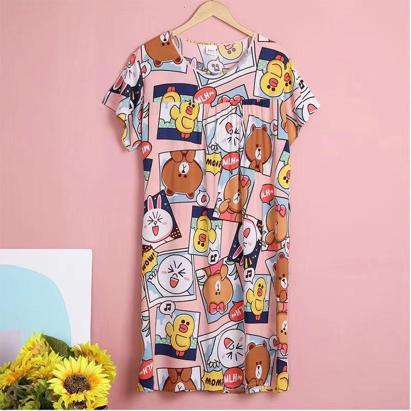 Women's Cotton Silk Mid-Length Nightgown - Summer Pajamas Plus Size Homewear for Middle-Aged and Elderly