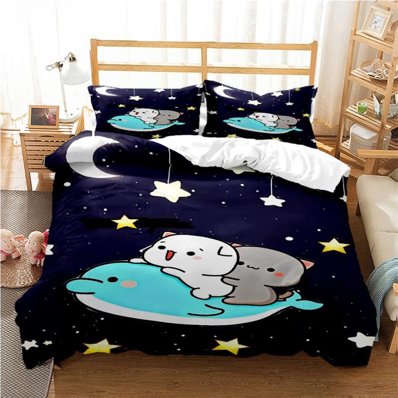 Милый мишка Бубу кавайный комплект постельного белья мультфильм аниме всесезонный пододеяльник мягкий пододеяльник и наволочки односпальные/двуспальные/королевские/королевские