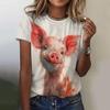 Летняя футболка с 3D-принтом животных, кошек и свиней, женская уличная одежда, повседневная мода Y2k, с круглым вырезом, с коротким рукавом