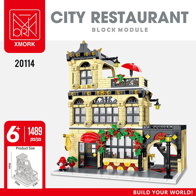 1489Pcs Moc Creative City Western Restaurant Streetview Building Lde Blocks Model Architecture Children'S Puzzle Toys