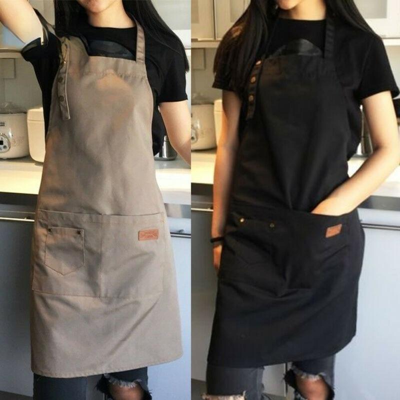 Canvas Aprons for Woman Men Kitchen Chef Work Apron for Grill Restaurant Bar Shop Cafes Beauty Nails Studios Uniform