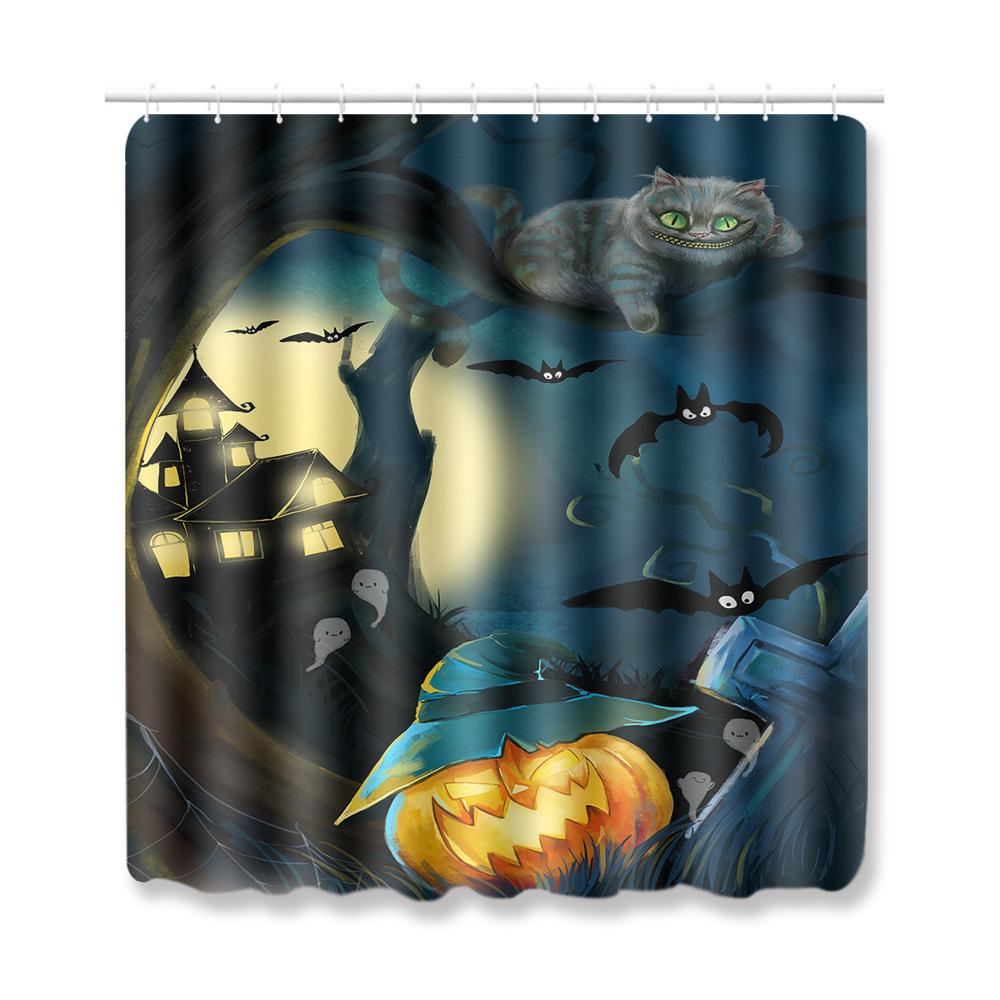 Halloween Shower Curtain Floor Mat Combination Four-Piece Set Bathroom Toilet Carpet Shower Room Foot Mat