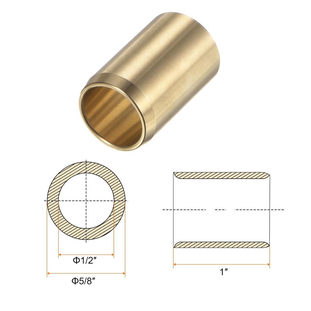 HARFINGTON 2pcs Sleeve Bearings 1/2" Bore 5/8" OD 1" Length Wrapped Oilless Bushings Brass Alloy for Transmission Conveyor Systems