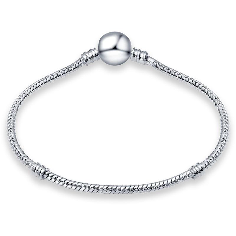 925 Silver Color Charm Bracelet Rose Golden Color Daisy Flower Barrel Clasp Snake Chain Sliding Bangle Women Jewelry