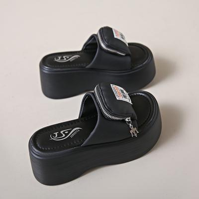 Модные женские босоножки на толстой платформе с карманами 2024 года, летние босоножки на высоком каблуке 8 см, женские шлепанцы на толстой подошве, пляжные тапочки