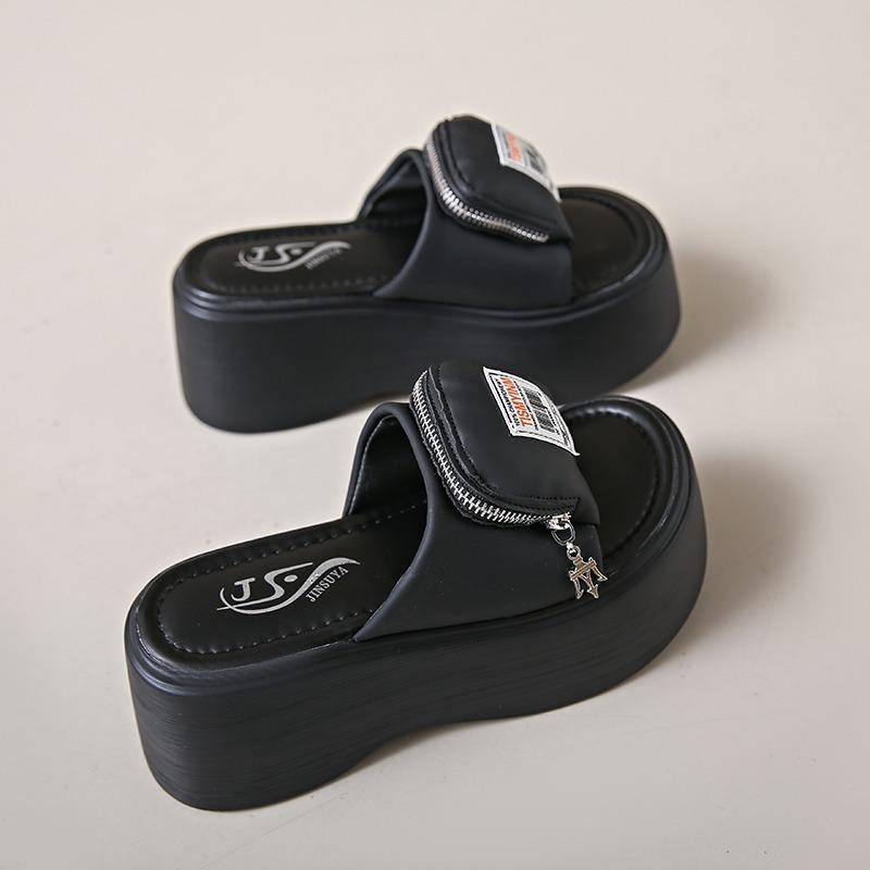 Fashion Fashion Pocket Chunky Platform Sandals Women 2024 Summer 8CM Wedge High Heels Sandals Woman Thick Bottom Slides Beach Slippers