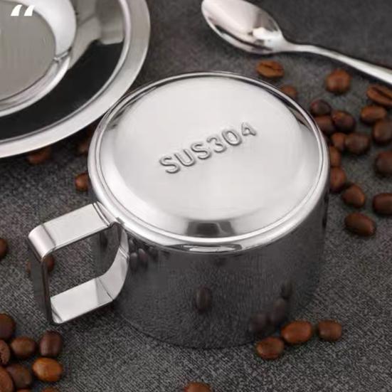 Pcs Coffee Cup Set Stainless Cup with Steel Espresso Saucer And Spoon Double Walled Drinkware