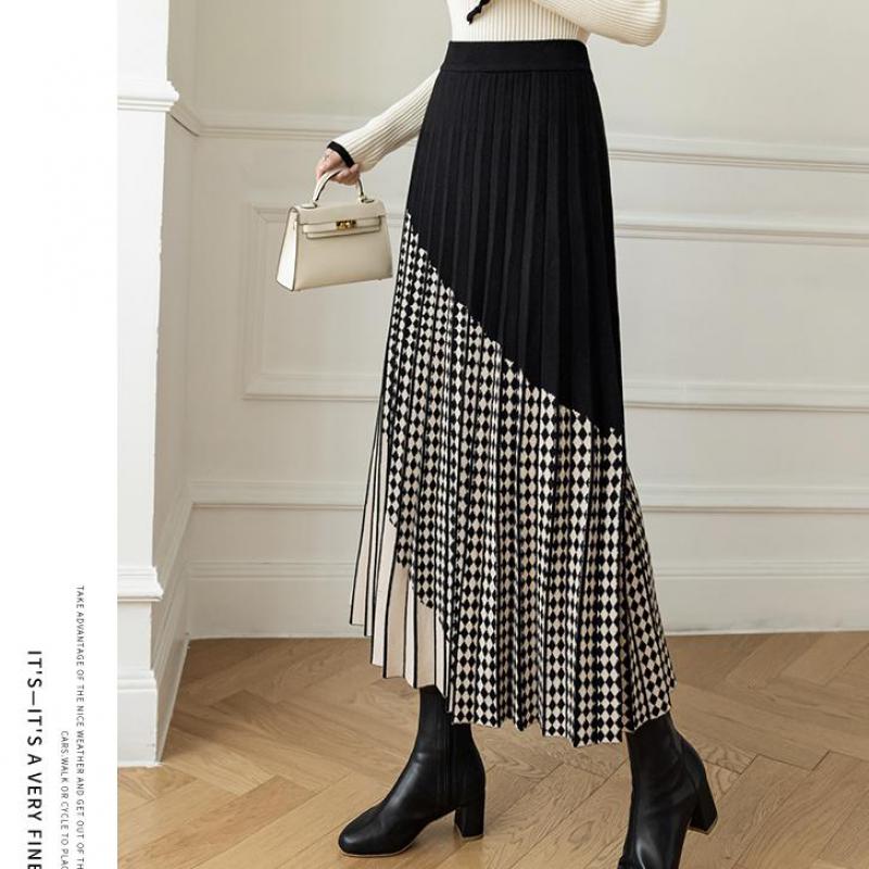 Зимние трикотажные юбки, женские плиссированные юбки с высокой талией и большими качелями, офисные женские туфли