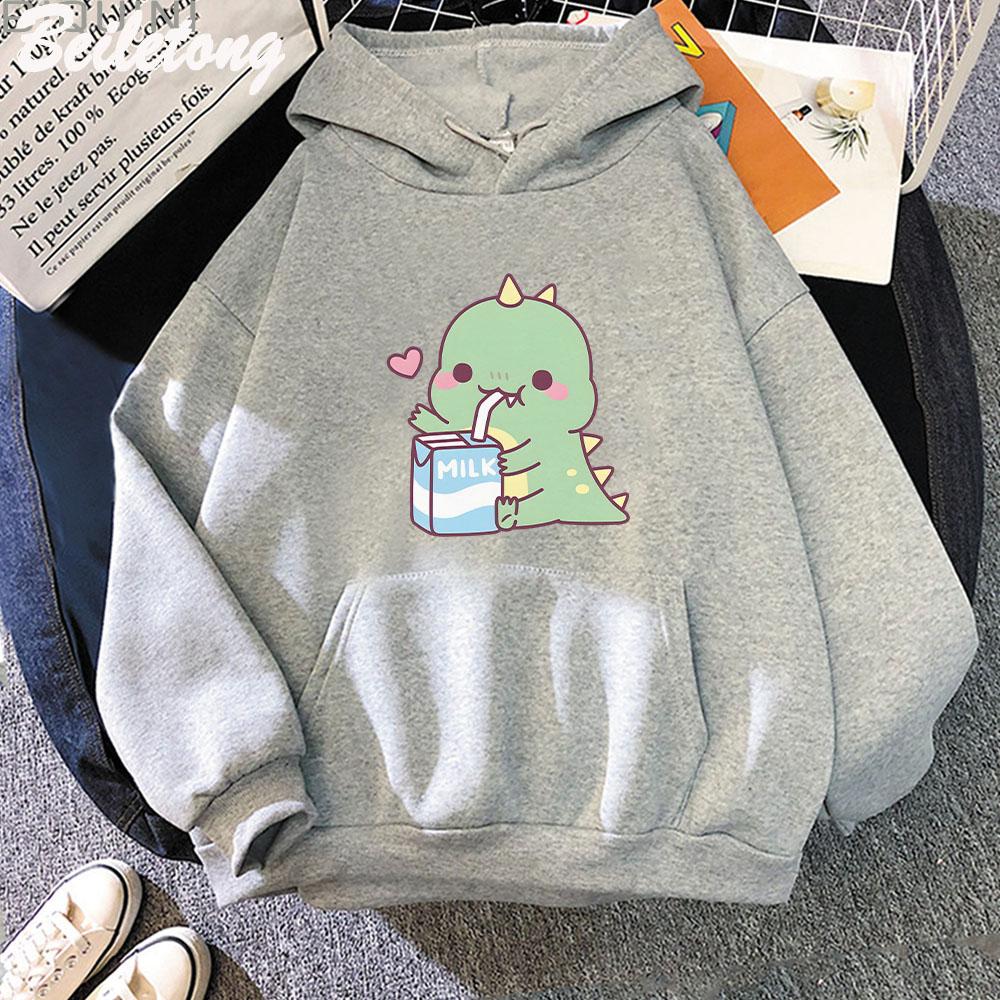 Dinosaur Oversized Cartoon Women Sweatshirt Hoodie Cute Print Kawaii Clothes for Girl Pullover Casual Funny Women Harajuku Wram