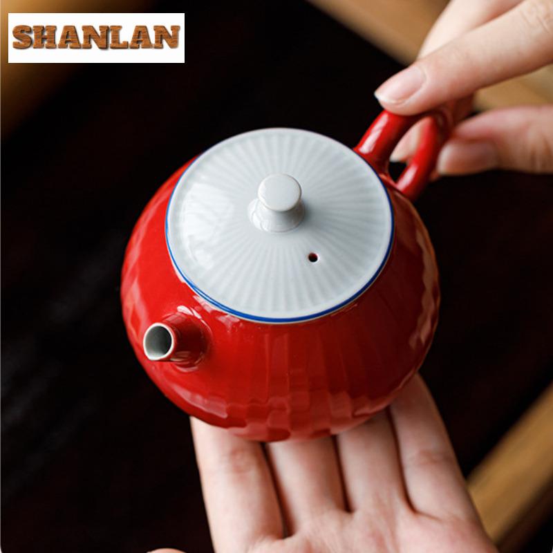 150ml Red Glaze Hand-painted Double-line Teapot Handmade Tea Infuser Pot Tea Maker Kettle With Ball Hole Chinese Tea Set Gift