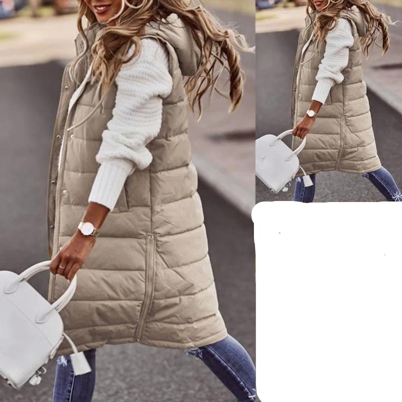 Заказывайте на два размера больше, зимняя куртка без рукавов для женщин, пальто средней длины, жилет для пуха, сохраняющий тепло, элегантное черное уличное хипстерское женское хлопковое пальто с капюшоном