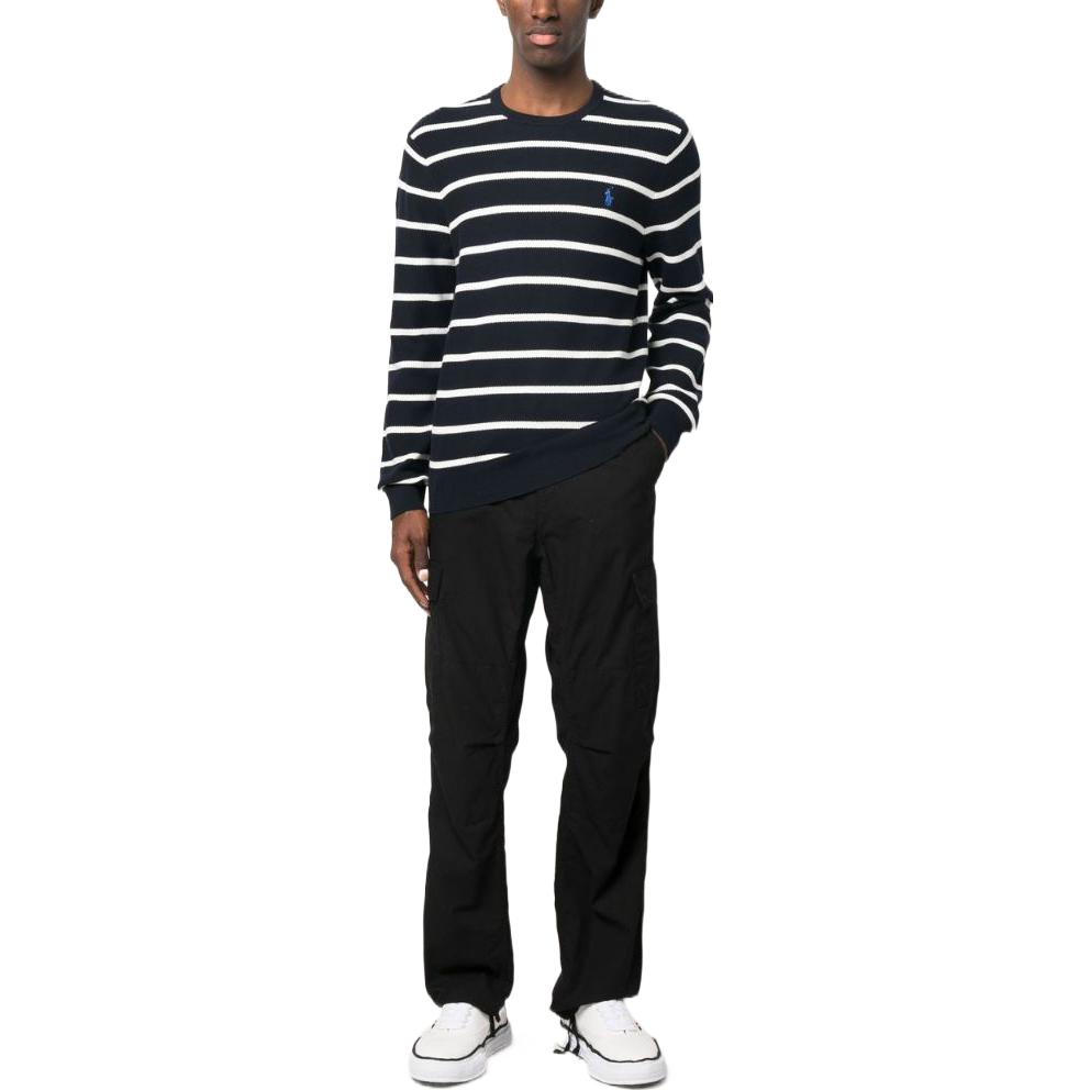 Polo Ralph Lauren Ss23 Полосатый маленький логотип напечатанный круглый вырез толстовка мужская толстовка черный 710899202-001