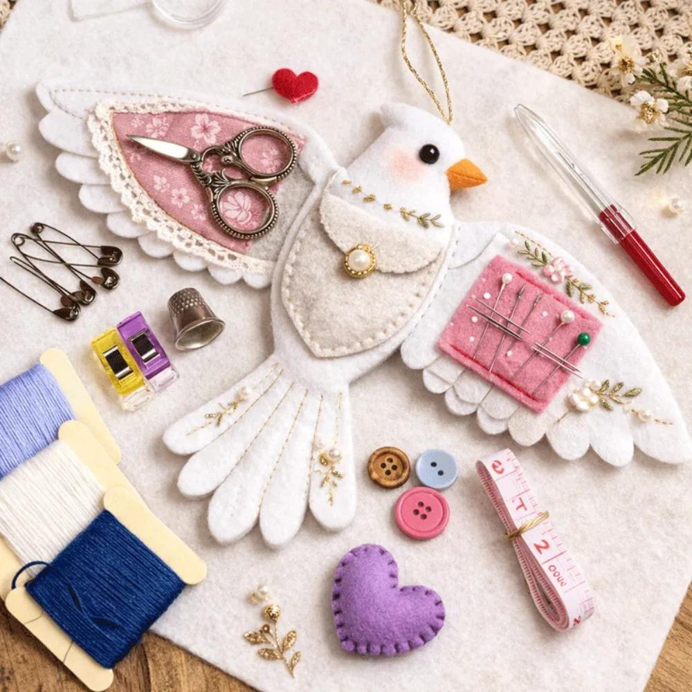 Handmade Bird Shape Sewing Kit Storage Pad Compact Felt Bird Sewing Collection Ornament Women