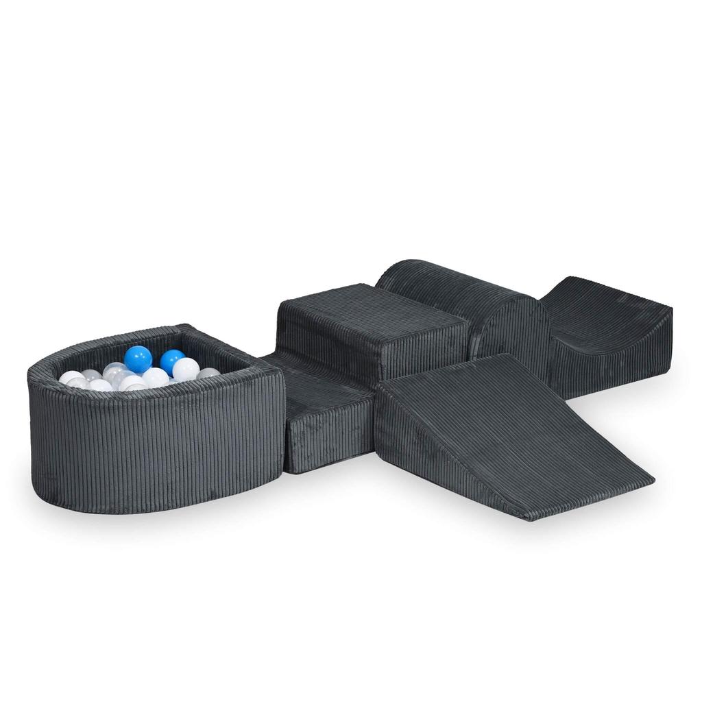 Foam playground with a hill Corduroy Graphite 100 balls: transparent, white, gray, blue