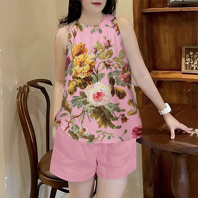 ZANZEA Women Floral Tank Tops and Shorts Summer Two Piece Sets