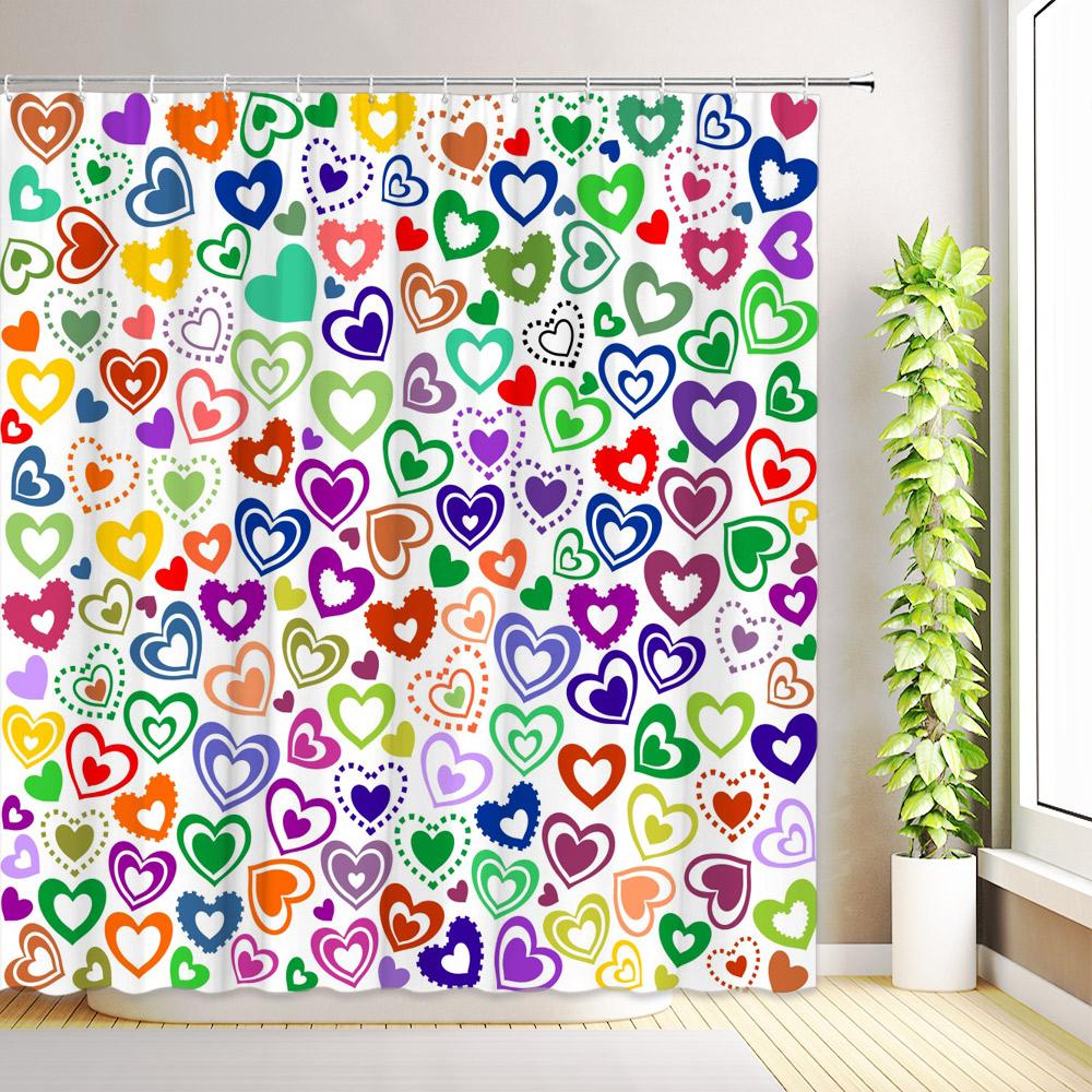 Valentine's Day Shower Curtain Romantic Red Love Hearts Flowers Abstract Modern Bathroom Decor Fabric Bath Curtains with Hooks