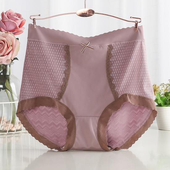 Lady Underpants Lace High Waist Solid Color Thin Tummy Control Elastic Panties Seamless Good Breathability Daily Sport Briefs