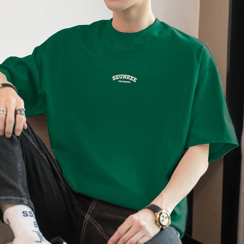 Мужская летняя футболка из тяжелого чистого хлопка с круглым вырезом, 260 г, с коротким рукавом, свободного кроя