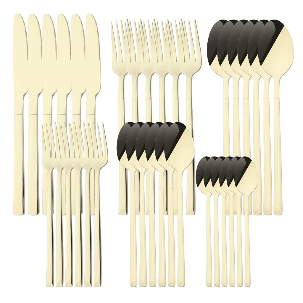 36 шт./6 компл., набор столовых приборов мятного золота, зеркало, столовые приборы из нержавеющей стали, нож, десертная вилка, чайная ложка, столовая посуда, кухонная посуда для ресторана