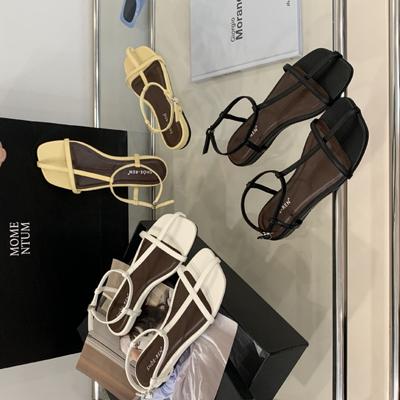 Французские сандалии на плоской подошве с тонкими ремешками женская обувь 2025 новая летняя корейская версия универсальные минималистичные пляжные туфли римские сандалии