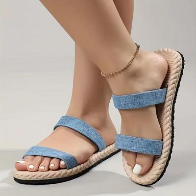 Распродажа модной женской обуви 2024 года, новые женские тапочки с открытым носком, летние однотонные повседневные пляжные тапочки на плоской подошве большого размера, удобные тапочки