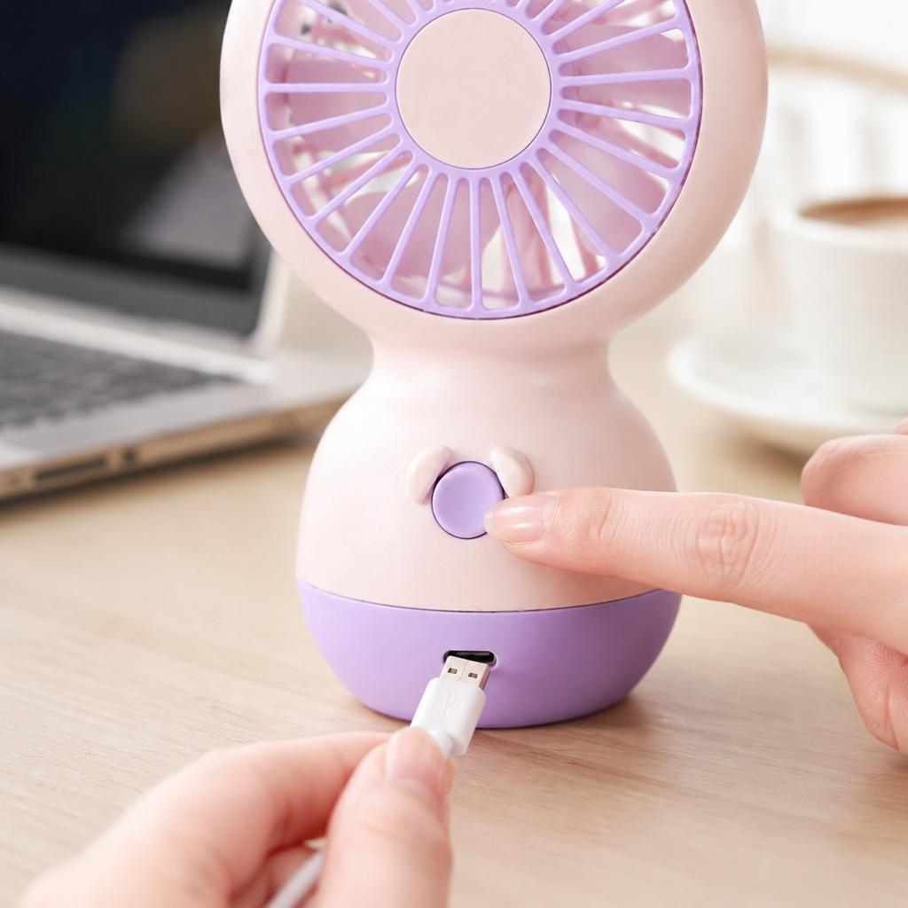 Portable Rechargeable Desktop Fan with Cute Rabbit Design USB Powered Small Personal Fan for Office Home Travel Use