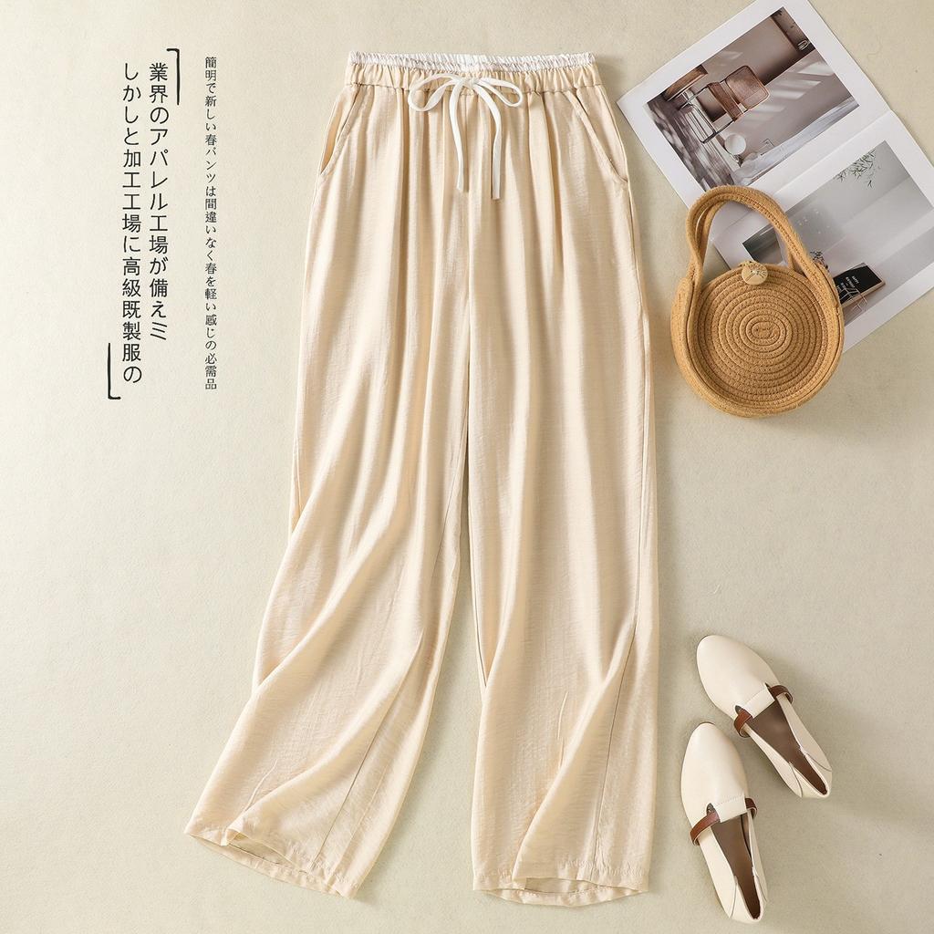 2025 лето новые легкие и дышащие однотонные хлопково-льняные прямые брюки женские литературно-художественный стиль кулиска эластичная талия повседневные